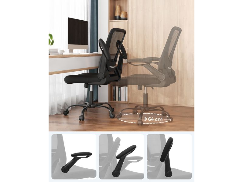 Songmics Bürostuhl mit klappbaren Armlehnen, Schwarz