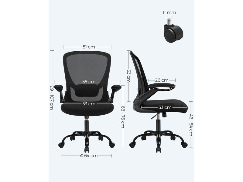 Songmics Bürostuhl mit klappbaren Armlehnen, Schwarz