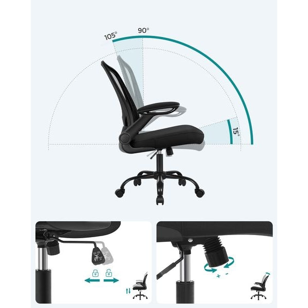 Songmics Bürostuhl mit klappbaren Armlehnen, Schwarz