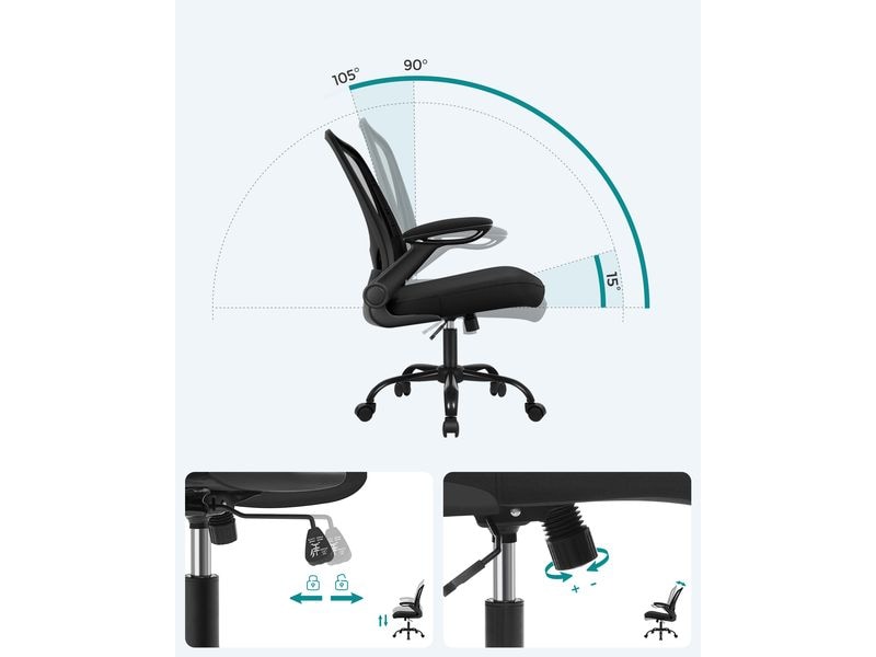 Songmics Bürostuhl mit klappbaren Armlehnen, Schwarz