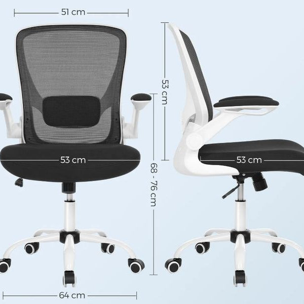 Songmics Bürostuhl mit klappbaren Armlehnen, Schwarz / Weiss
