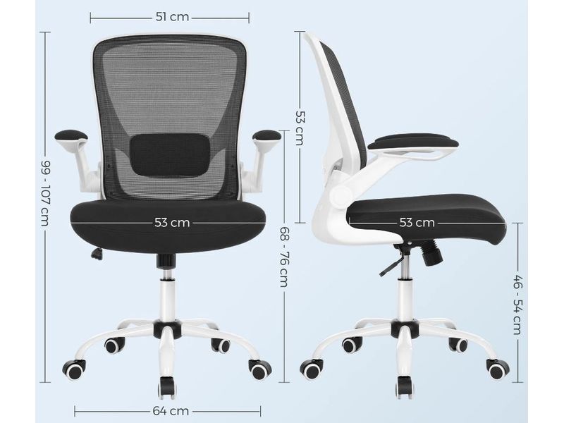 Songmics Bürostuhl mit klappbaren Armlehnen, Schwarz / Weiss