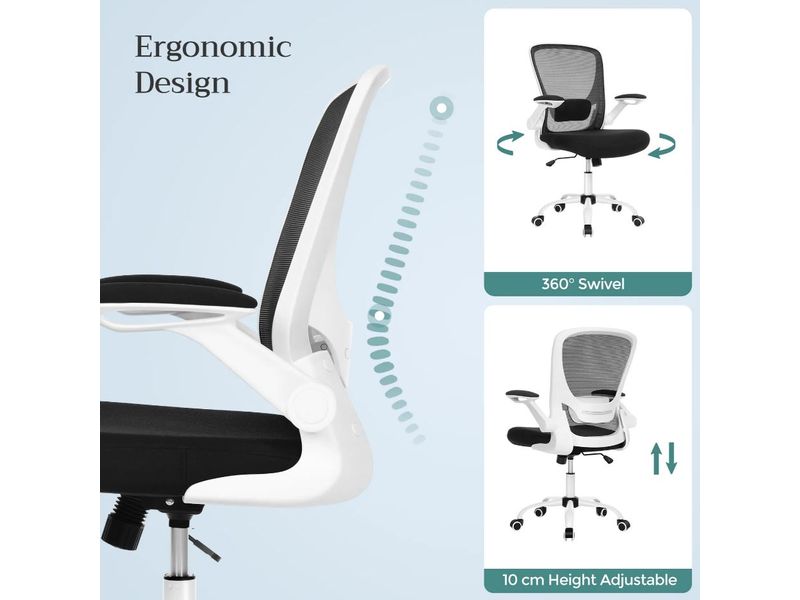 Songmics Bürostuhl mit klappbaren Armlehnen, Schwarz / Weiss