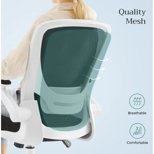 Songmics Bürostuhl mit klappbaren Armlehnen, Schwarz / Weiss