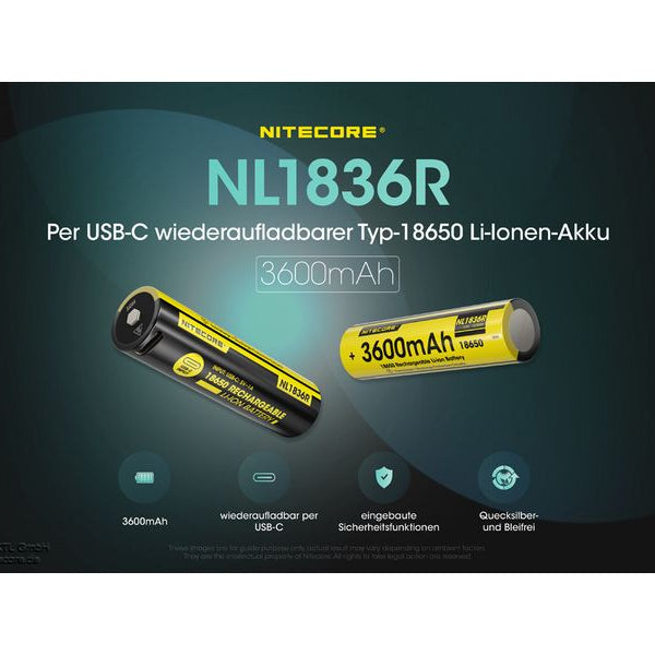 Nitecore Akku NL1836R 18650 UCB-C, 3600 mAh