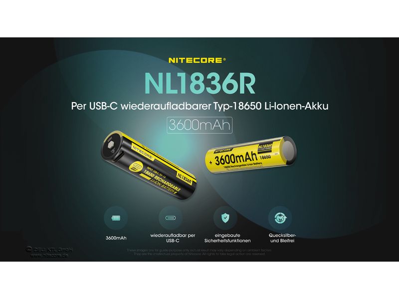 Nitecore Akku NL1836R 18650 UCB-C, 3600 mAh