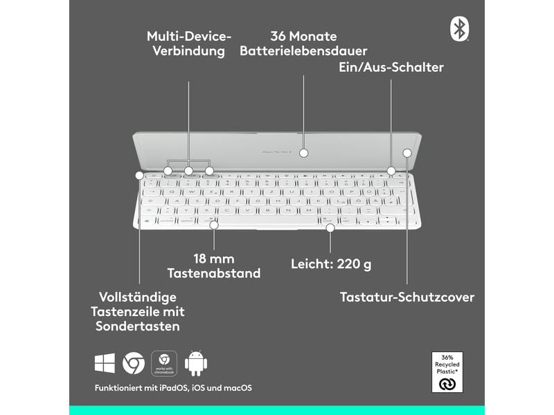 Logitech Tastatur Keys-To-Go 2 Apple Pale grey