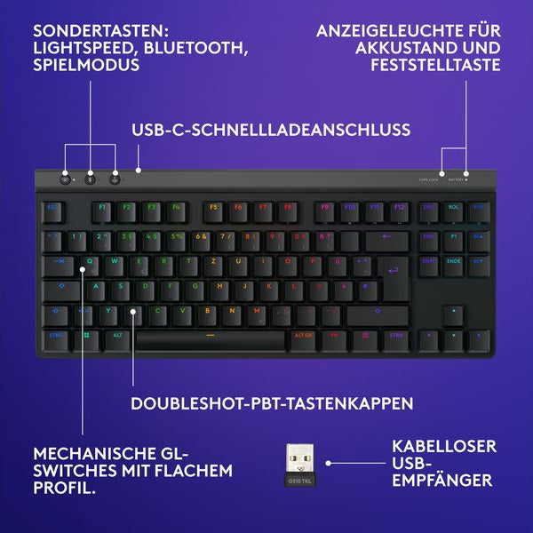 Logitech Gaming-Tastatur G515 Lightspeed TKL Schwarz