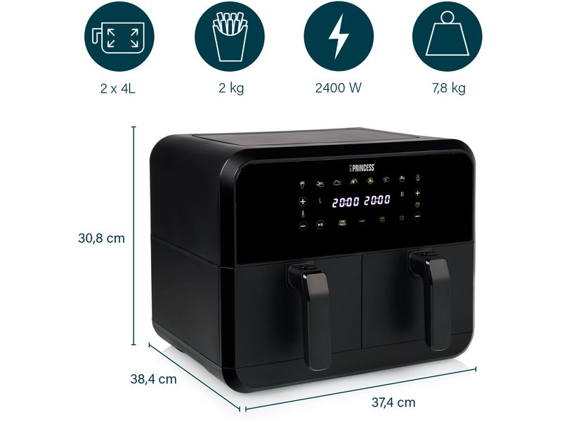 Princess Heissluft-Fritteuse 182068 Double Basket Airfryer 8 l