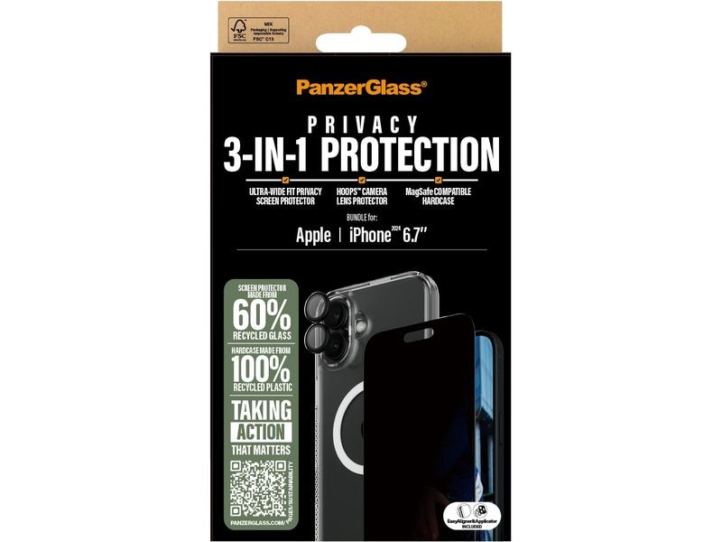 Panzerglass Displayschutz 3-in-1 Privacy iPhone 16 Plus