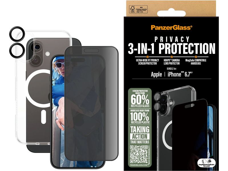 Panzerglass Displayschutz 3-in-1 Privacy iPhone 16 Plus