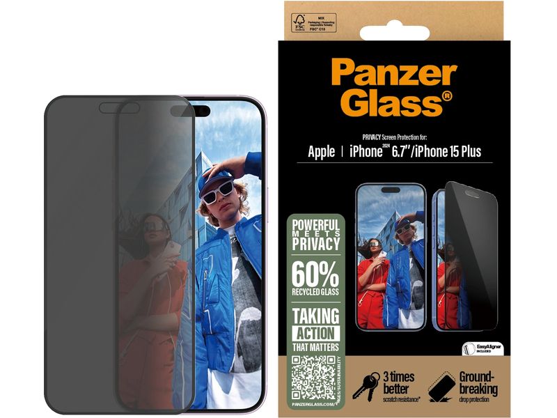 Panzerglass Displayschutz Ultra Wide Fit Privacy iPhone 15/16 Plus
