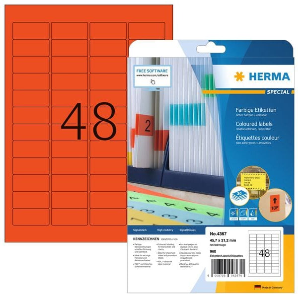HERMA Universal-Etiketten 4367, 45.7 x 21.2 mm, Rot, 960 Stück