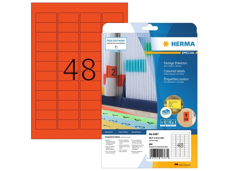 HERMA Universal-Etiketten 4367, 45.7 x 21.2 mm, Rot, 960 Stück