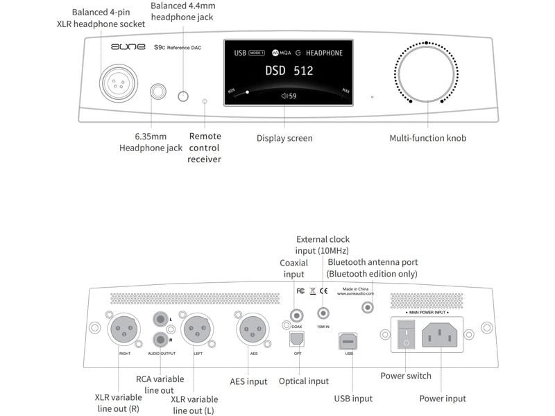 Aune Kopfhörerverstärker &amp; USB-DAC S9C Pro Silber