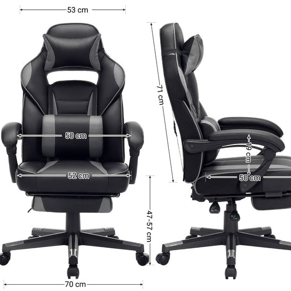 Songmics Bürostuhl mit neigbarer Rückenlehne, Schwarz / Grau