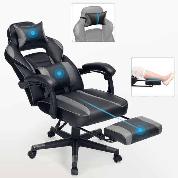 Songmics Bürostuhl mit neigbarer Rückenlehne, Schwarz / Grau