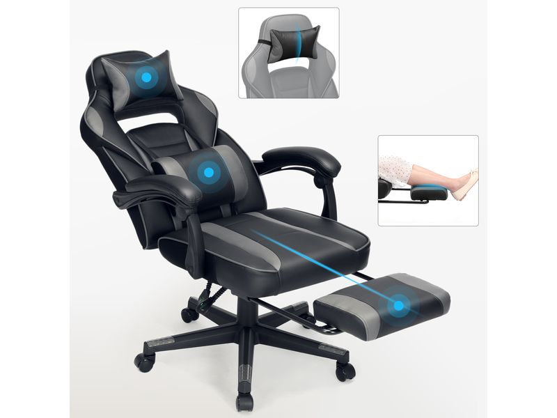 Songmics Bürostuhl mit neigbarer Rückenlehne, Schwarz / Grau