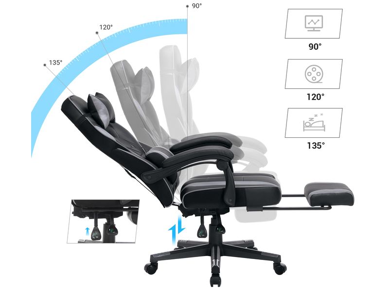 Songmics Bürostuhl mit neigbarer Rückenlehne, Schwarz / Grau