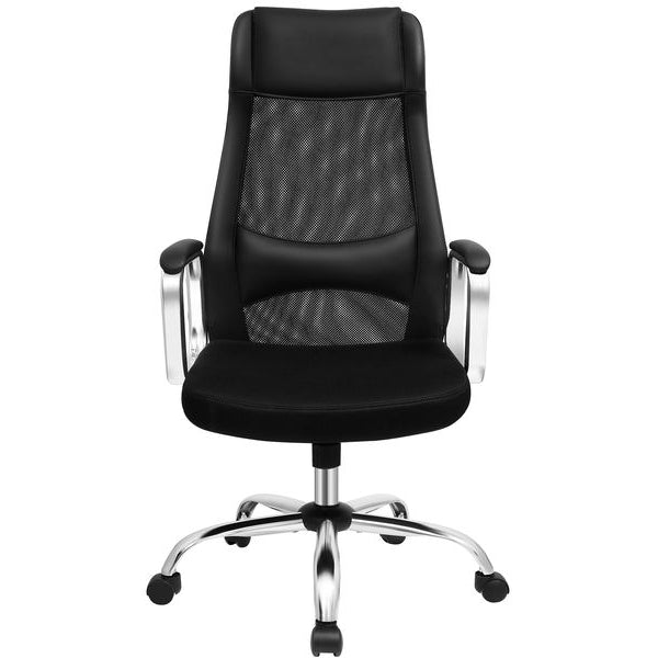 Songmics Bürostuhl mit atmungsaktiver Rückenlehne, Schwarz / Silber