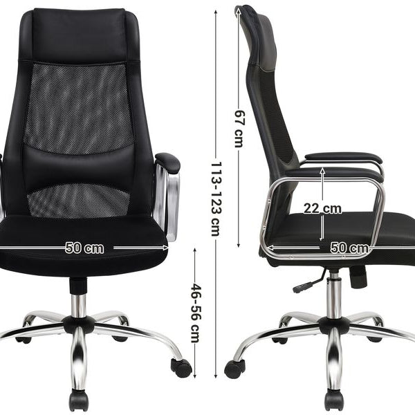 Songmics Bürostuhl mit atmungsaktiver Rückenlehne, Schwarz / Silber