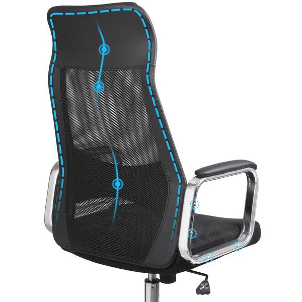 Songmics Bürostuhl mit atmungsaktiver Rückenlehne, Schwarz / Silber