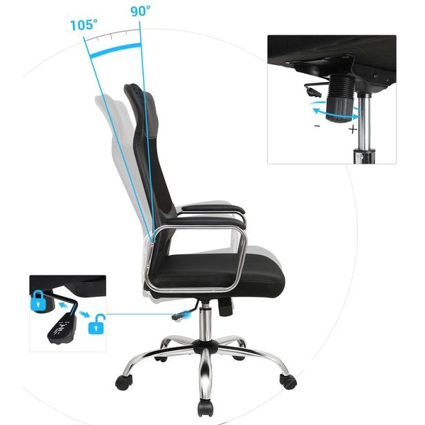 Songmics Bürostuhl mit atmungsaktiver Rückenlehne, Schwarz / Silber