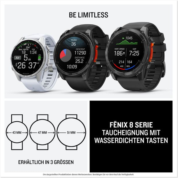 GARMIN Sportuhr Fenix 8 AMOLED, 51 mm Weiss