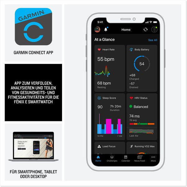 GARMIN Sportuhr Fenix E, 47 mm Schwarz