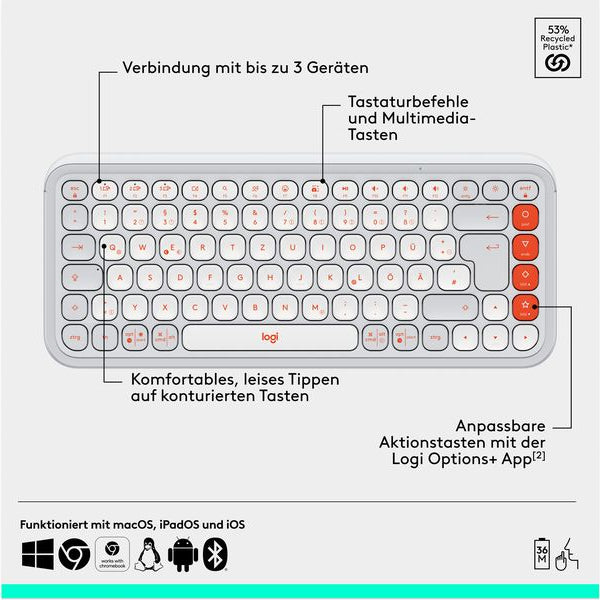 Logitech Tastatur-Maus-Set POP Icon Combo Off-white
