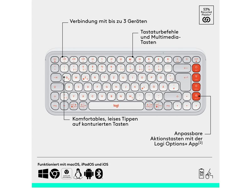 Logitech Tastatur-Maus-Set POP Icon Combo Off-white