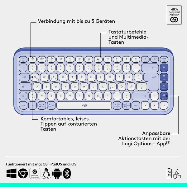 Logitech Tastatur-Maus-Set POP Icon Combo Lilac