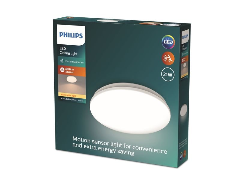 Philips Deckenleuchte Acuna mit Sensor 2700K, 2500 Lumen, Weiss