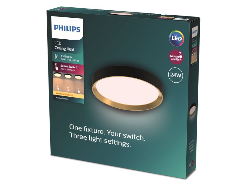 Philips Deckenleuchte Hanno SceneSwitch 2700K, 2700 Lm, Schwarz-Gold