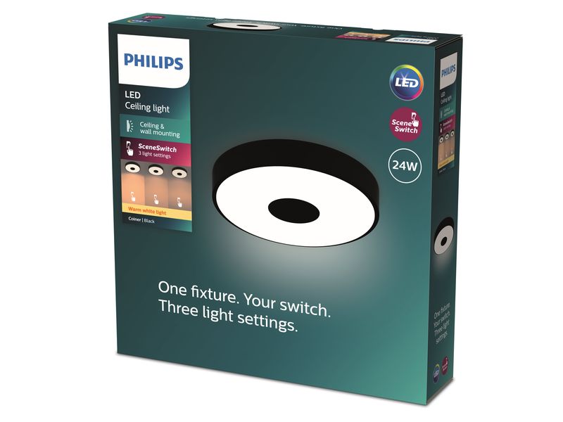 Philips Deckenleuchte Coiner SceneSwitch 2700K, 2700 Lm, Schwarz