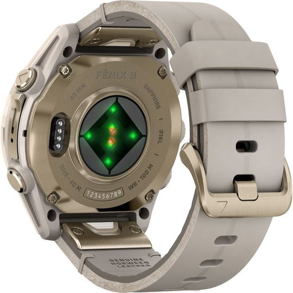 GARMIN Sportuhr Fenix 8 AMOLED Sapphire, 43 mm Hellgrau