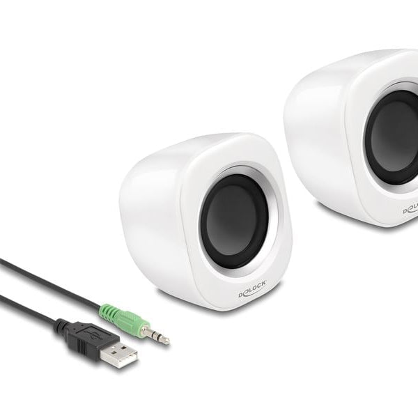 Delock PC-Lautsprecher Mini Stereo 3.5 mm Klinke, USB-Strom Weiss