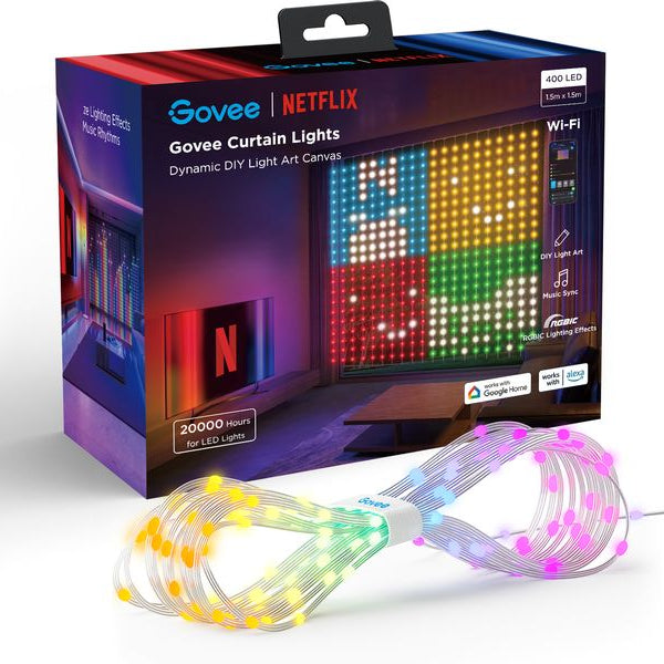 Govee LED-Stripe Curtain Lights RGBIC, 25 Watt, 1.5 x 1.5m