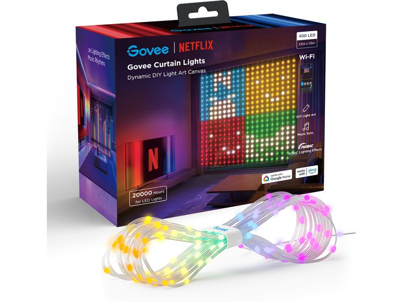 Govee LED-Stripe Curtain Lights RGBIC, 25 Watt, 1.5 x 1.5m