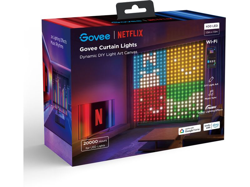 Govee LED-Stripe Curtain Lights RGBIC, 25 Watt, 1.5 x 1.5m
