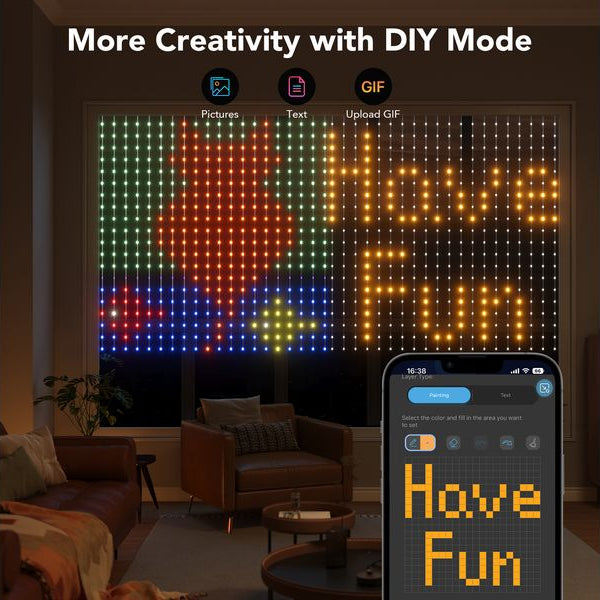 Govee LED-Stripe Curtain Lights RGBIC, 25 Watt, 1.5 x 1.5m