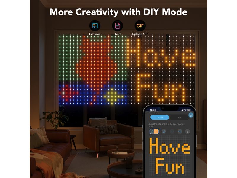 Govee LED-Stripe Curtain Lights RGBIC, 25 Watt, 1.5 x 1.5m