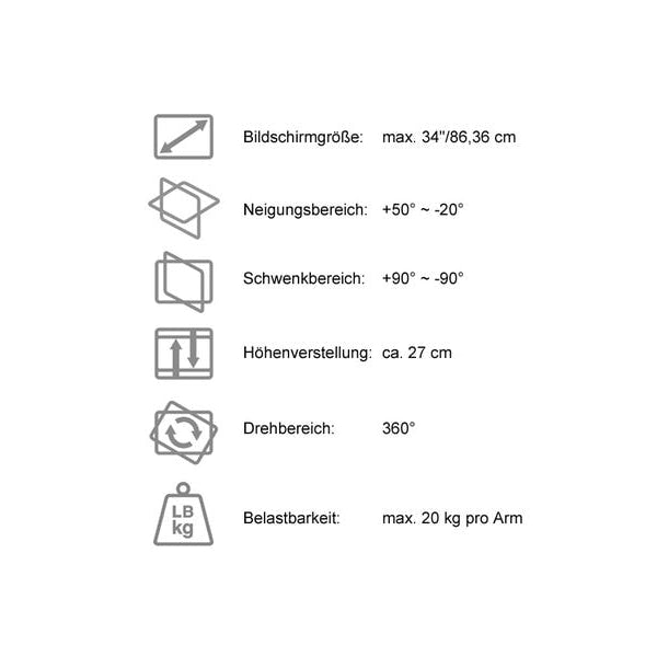 LC-Power Tischhalterung LC-EQ-A34B-D bis 20 kg – Schwarz