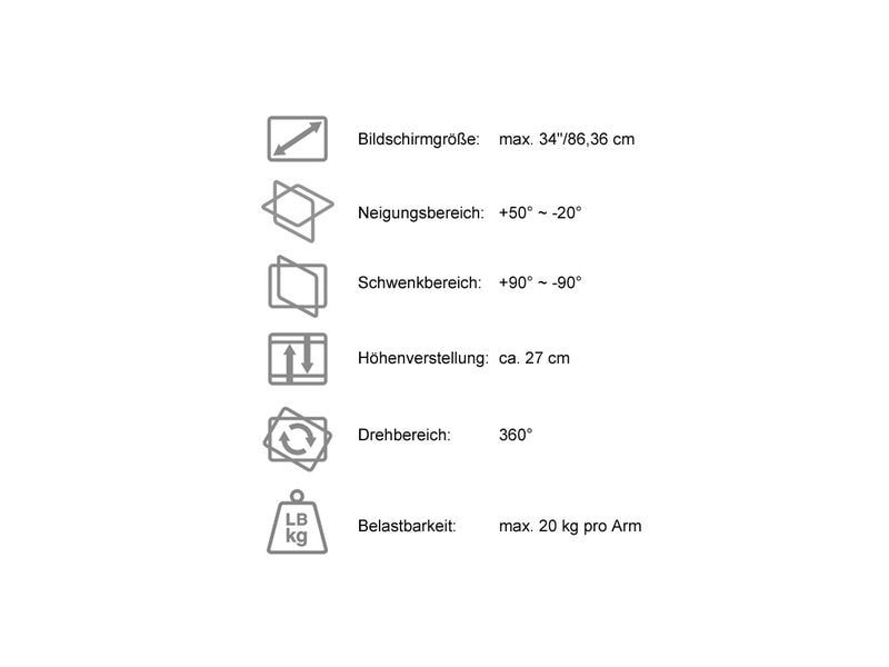 LC-Power Tischhalterung LC-EQ-A34B-D bis 20 kg – Schwarz