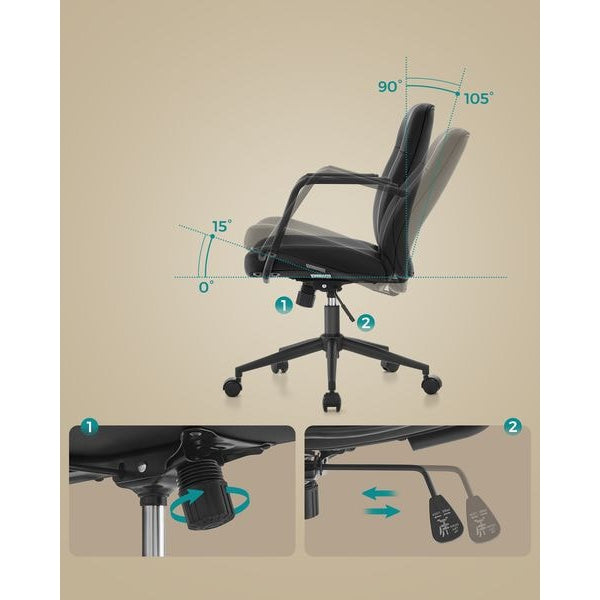 Songmics Bürostuhl mit Polsterrücken und Armlehnen, Schwarz