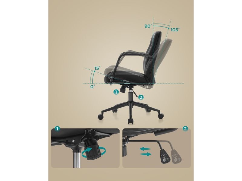 Songmics Bürostuhl mit Polsterrücken und Armlehnen, Schwarz