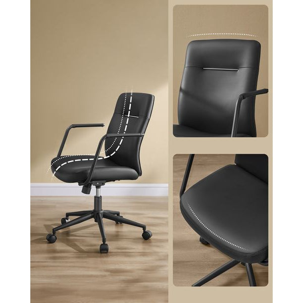 Songmics Bürostuhl mit Polsterrücken und Armlehnen, Schwarz