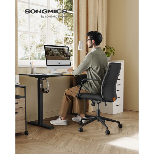 Songmics Bürostuhl mit Polsterrücken und Armlehnen, Schwarz