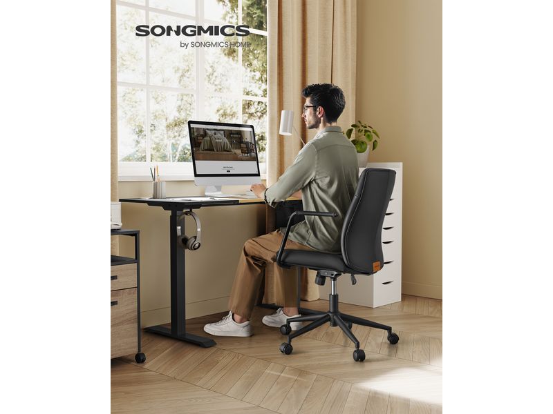 Songmics Bürostuhl mit Polsterrücken und Armlehnen, Schwarz