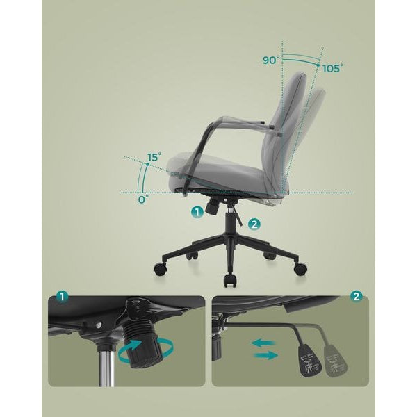 Songmics Bürostuhl mit Polsterrücken und Armlehnen, Grau
